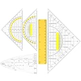 HaPWan Geometrie-Zeichenset 5-teilig mit Griff - Geodreieck groß & klein, Parabelschablone,...