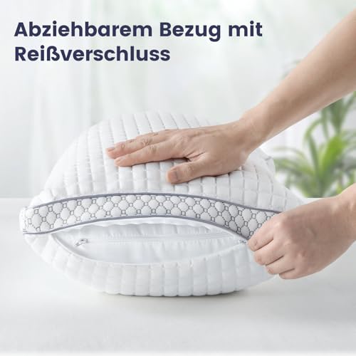 BedStory kopfkissen 40x80 mit abziehbarem Bezug,Verstellbare Faserfüllung Hotel Kissen mit reißverschluss, 2er Set Kissen aus 950g x 2 mikrofaser, Waschbares nackenkissen für Allergiker – Bild 3