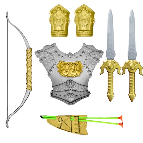 Armadura Medieval Infantil com Espada Peitoral Braceletes Arco e Flecha Fantasia de Guerreiro para C