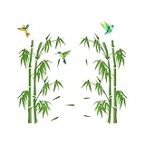 Pinenjoy Bamboo Forest Wall Art Decal Nature Green Plant with Flying Birds Wall Stickers 36x34inch Removable Vinyl Wall Mural for Living Room Bedroom Classroom Office Decoration
