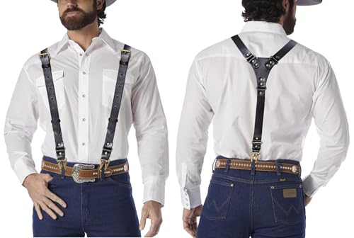 Image of Leather Suspenders for Men Heavy Duty Western Gallus Vintage with Hooks
