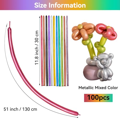Image of Metallic Multi Long Balloons Premium 260 Twisting Animals Magic Balloons for Birthday Kids Wedding Party Supply 100pcs