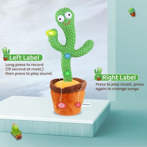 Image of Bumtum Dancing Cactus Toy, Wriggle & Singing for Babies & Kids, Plush Electronic Toys, Voice Recording Repeats(Green /Brown)
