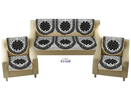Image of Excell loomtex Presents Drop Sofa Cover of Exclusive Royal Look Velvet Sofa Cover Set of Heavy Fabric 500 TC Floral Design 5 Seater Sofa Cover -|| Set of 6 Piece ||