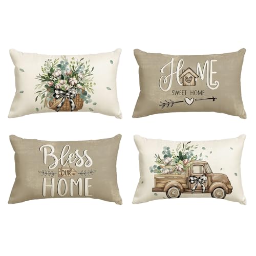 AVOIN Colorlife Bless Our Home Farmhouse Eucalyptus Leaves Throw ...