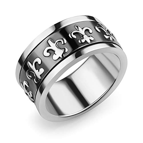 SUVANI Sterling Silver Fleur De Lis Ring French Symbol Lily Design Solid Band Ring Size 6-12, Nickel Free (12)