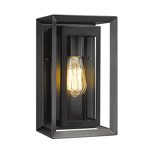 KAUEN Outdoor Wall Mount Light,11.6-Inch Exterior Wall Lantern in Textured Black Finish with Clear Glass - 2422-1W