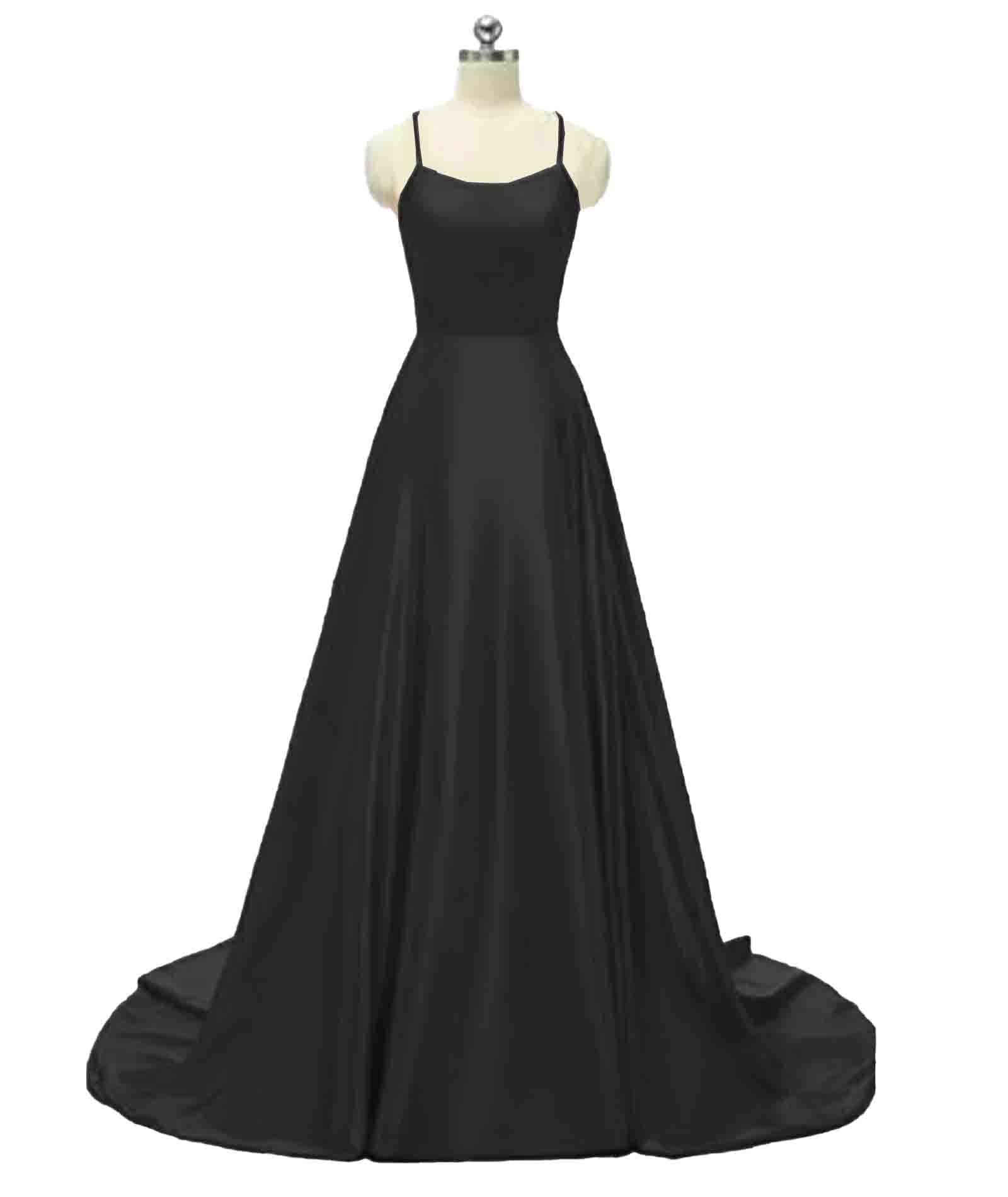 HAHAEMMA - Elegante abito da donna lungo, con tasche, in raso, linea ad A, schiena scoperta, abito da sera, da matrimonio, sexy, con allacciatura al collo, da principessa, damigella d'onore
