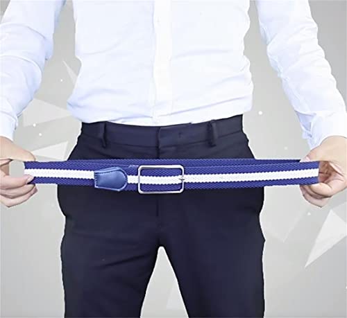 Casual Mens Belts Alloy Pin Buckle Stretch Braided Web Multicolor Woven Elastic Belt For Male/Width 1.37" / Fit Waist 24"-35" (Blue/White) #TOP5