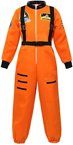 Famajia Astronaut Costume for Kids Spaceman Jumpsuit Role Play Dress up Costume Orange Small