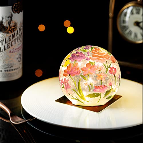 Berscah Glass Ball Light Crackle Led Night Light Flower Grass Pattern Globe Glass Table Lamp, Orb Cardinal Night Light For Outdoor Decorations Pathway Patio Yard Lawn Bedroom - 1 Pack #TOP4