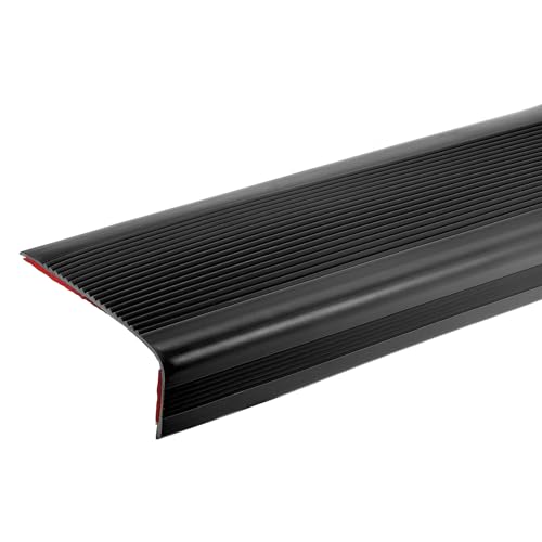 QUARKZMAN Nez de Marche de 3,2ft, Profilé de Protection des Bords des Marches en PVC de 4mm Auto-Adhésif en Forme de L pour Escalier Intérieur et Extérieur, Noir