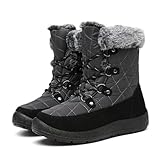 ZEENXIUYA Snow Boots Women Warm Cold Protection Fashion Lace-Up Cold Mid Calf Protection Waterproof Lightweight Snow Boots Thick Warm Lining Grey/Size 11