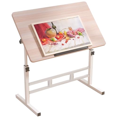 Miniatura 6 de Mesa De Dibujo De Madera, Escritorio De Manualidades Con Altura Ajustable E Inclinada, Escritorio De Ordenador Con Ruedas Para Mesa De Pasatiempos, Leer, Cuadro, Trabajo De Arte Beige, 80 X 40 Cm