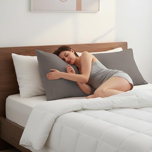 Image of Elegant Comfort Luxury Ultra-Soft 1-Piece Body Pillowcase - 1500 Premium Hotel Quality Microfiber Double Brushed - Wrinkle Resistant, Body Pillowcase Size, Grey