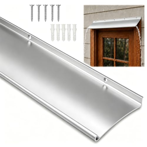 Prismique 4 Extra-Wide Door Rain Drip Guard Heavy Duty Aluminum Window Rain Diverter Door Rain Deflector with Pre Drilled Holes and Expansion Screws (Silver 1pcs)