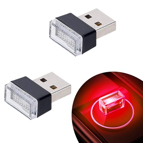 Febrytold 2 Pcs Red Universal Mini USB LED Car Interior Ambient Atmosphere Lights for Car Interior Trunk Ambient Atmosphere