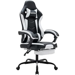 WOTSTA Gaming Chair Computerstuhl Ergonomischer Gaming Stuhl mit Fußstütze Bürostuhl Ergonomischer Computerstuhl mit Lendenwirbelstütze SchwarzWeiß