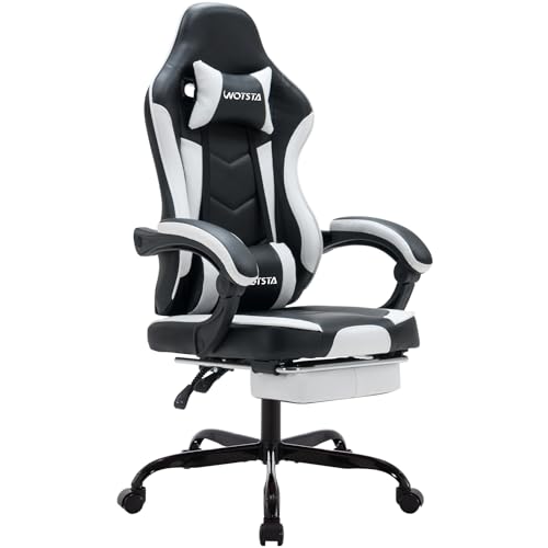 WOTSTA Gaming Chair Computerstuhl Ergonomischer Gaming Stuhl mit Fußstütze Bürostuhl Ergonomischer Computerstuhl mit Lendenwirbelstütze SchwarzWeiß WOTSTA Gaming Chair Computerstuhl Ergonomischer Gaming Stuhl mit Fußstütze Bürostuhl Ergonomischer Computerstuhl mit Lendenwirbelstütze SchwarzWeiß