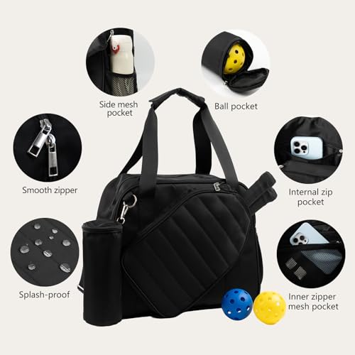 SSZYace Pickleball Tote Bag for Women & Men, Large Capacity Design Holds 2 Pickleball Paddles, External Pickleball Ball Bag and Adjustable Shoulder Strap Fence Hook, Insulated Drink Holder - Image 6