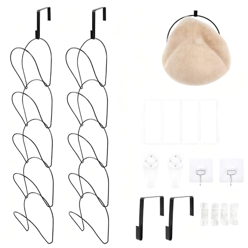 MMQFAJN 10 Piece Set Wig Organizer Wig Storage Rack Saves Space Used for Storing Wigs Behind Doors Wardrobes Walls Bathroom Hat Racks and Hanger Style Wigs (Black)