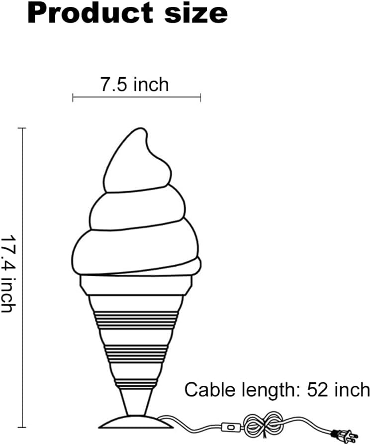 Ice Cream Desk lamp Spiral Cone Decorative Table lamp Fixture, DIY Lighting Fixtures for Kitchens, Dining Rooms and More（Pink）