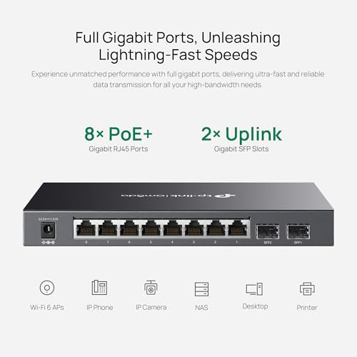 Image of TP-Link TL-SG2210P V3 | Jetstream 8 Port Gigabit Smart Managed PoE Switch | 8 PoE+ Ports @61W, 2 SFP Slots | Omada SDN Integrated | PoE Recovery | IPv6 | Static Routing | Limited Lifetime Protection | 8 PoE+ Ports 61W, 2 SFP Slots, Omada SDN Integrated, PoE Recovery, IPv6, Static Routing, Limited Lifetime Protection