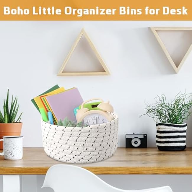 Boao 4 Pcs Small Storage Cotton Rope Woven Baskets for Gifts Empty Boho Shelf Closet Storage Bins Gift Cute Baby Basket Nursery Holiday Decorative Bins for Living Room Bedroom(Gray)