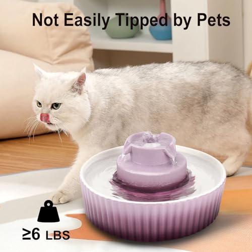 Image of Lawfery Ceramic Cat Water Fountain, 2.1L /71oz Cat Fountain with 3 Carbon Filters and 2 Water Pumps, Cupcake Pet Water Fountain for Cats and Dogs (Purple)