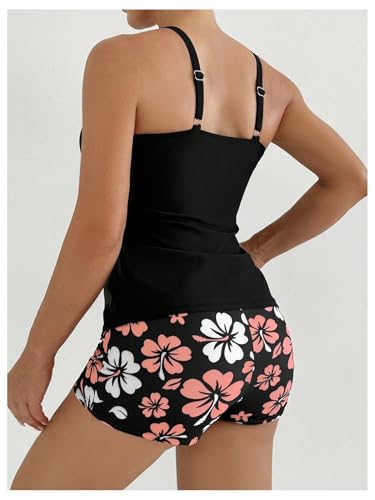 SOLY HUX Women's Tankini Swimsuits 2 Piece Floral Swim Tank Top with Shorts Bathing Suits Summer Beachwear2