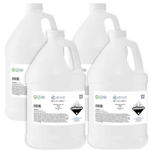 Lab Alley Phosphoric Acid 75%, Food Grade (FCC), Kosher Certified, Halal, GMO-Free - 4 Gallons (Pack of 4 x 1 Gallon Bottles)