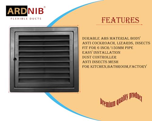 Image of 6 Inch Vent Cover /Ventilation Vent Cover /Chimney Pipe outer Vent Cover /Used for Anti Cockroach, Lizards, Insects, 150 mm Exhaust Fan Cap Chimney Pipe Cowl (ABS BLACK, 6 INCH)