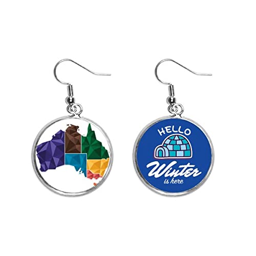 Pendientes de mapa de Australia multicolor con gota de cristal de hielo de invierno