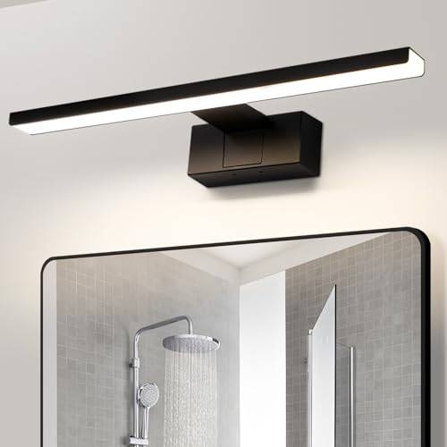 Homefire LED Spiegelleuchte Bad - 60CM Spiegellampe Schwarz Badezimmer Badlampe Wand Wasserdicht IP44 Wandlampe Modern Neutralweiß 4000K Wandleuchte für Keller Küche Badschrank