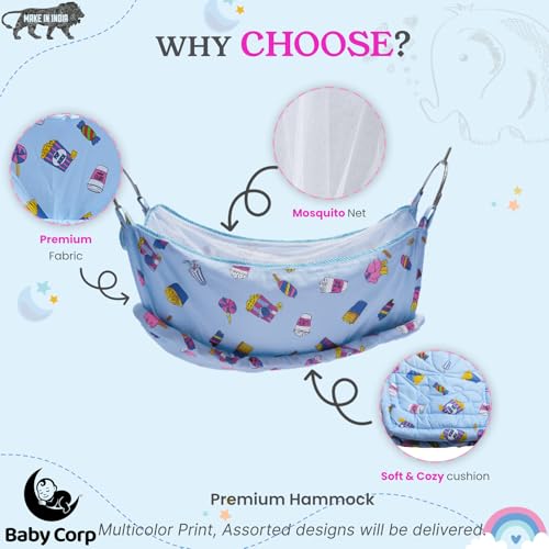 Image of Traditional Baby Khoyu /Cotton Inbuilt Gaadi Cradle Cloth for Ghodiyu /Jhula /Palna & Mosquito Net | Color & Design May Vary