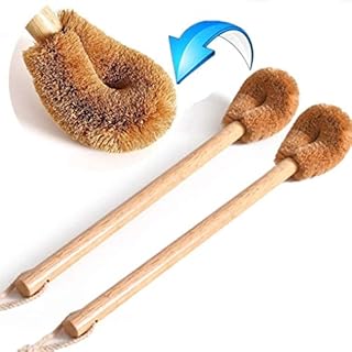 2Pack Natural Coconut Fibre Toilet Brush, Wood Handle Eco Toilet Brush, Cleaning Brush for Toilet