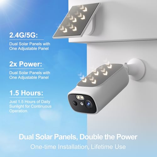 Image of 2K Solar Security Cameras Wireless Outdoor(2 Cams) | 2.4 /5Ghz WiFi, AI Motion Detection, Color Night Vision, SD Card /Cloud Storage, Waterproof, Work with Alexa /Google Home