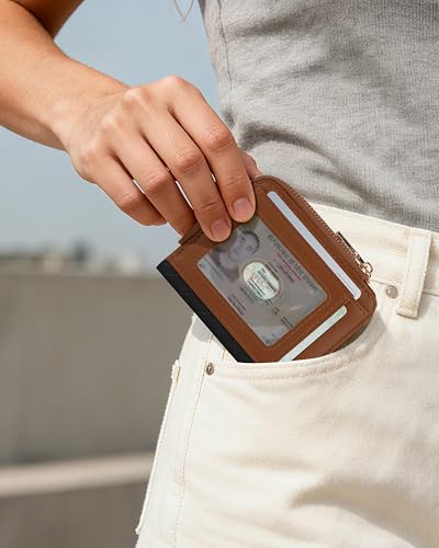 Image of Small Bifold Wallets Woman RFID Mini Wallet for Women Slim Card Holder with Zipper Coin Pocket & 2 ID Windows (Black&Brown)