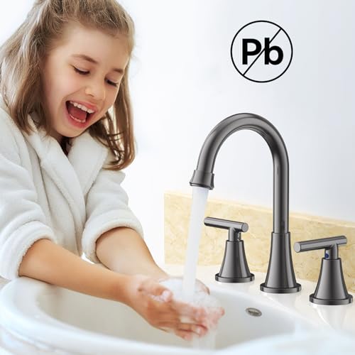 Image of Bathroom Faucet 3 Hole, Brushed Grey Faucets with Drain and Supply Lines