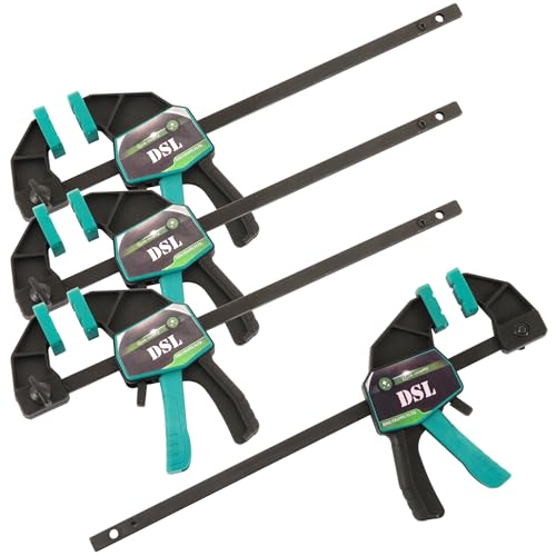 DSL Clamps for Woodwork, 4 Pack Wood Clamps Hand Tools 6 inch (88-195mm) - Quick Grip Clamp for Light Carpentry, DIY, Craft & Small Projects (Pack of 4)