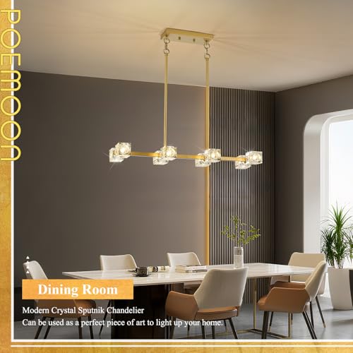 Image of Modern Crystal Chandelier 8-Light Gold Sputnik Ceiling Pendant Lights L 31.5 inch Dining Room Hanging Light Fixture for Kitchen Island Over Table Living Room Bedroom