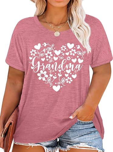Plus Size Grandma Shirts for Women Grandma Heart Tshirt Mama Floral Tees Casual Short Sleeve Tops