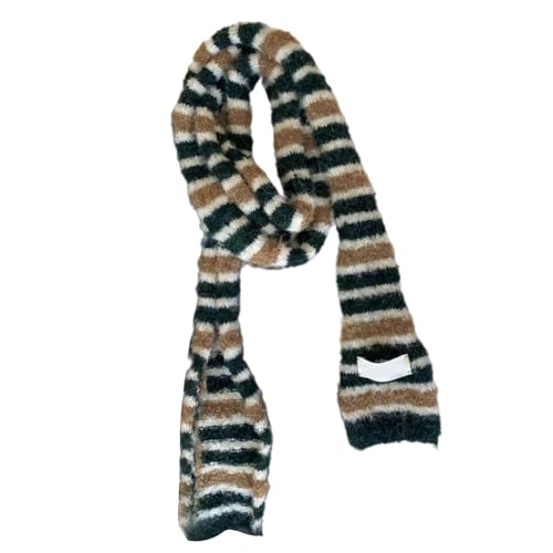 Women's Striped Acrylic Scarf, Black Green, 180x8cm/70.86x3.14inch