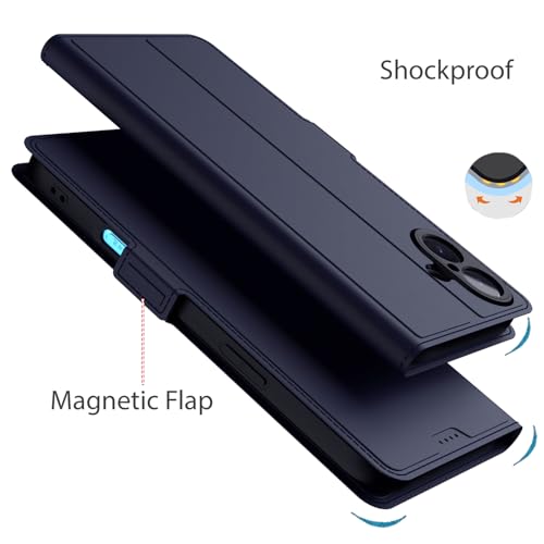 Image of Kapa Noble Slim Magnetic Leather Flip Case Cover for Apple iPhone 16 | Card Holder Stand Flip Wallet Case (Blue)