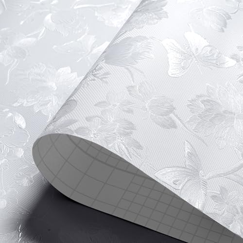White Wallpaper Floral Textured Peel and Stick Wallpaper Embossed Textured Paintable Wall Paper White Contact Paper Texture Plaster Elegant Flower Linen Modern Butterfly Removable 15.7x80 HelloWall