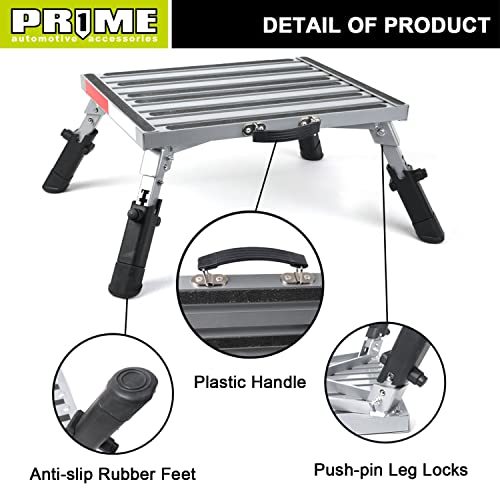Prime 1 Safety Rv Steps Extra Large Platform 19In X 14.5In Extra Size Rv Folding Step Stool And Ladder, 600Lbs, Height Adjustable, Aluminium With Reflective Stripe, Anti-Slip Surface And Extra Grip #TOP1