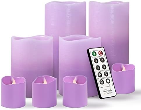 FURORA LIGHTING Lavender Purple Flameless LED Candles with Remote, Set of 8, Pillar Candles & Votive Candles Battery Operated, Gift Set for Home Decor, Decorative Candles, Candles with Timer