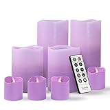 FURORA LIGHTING Lavender Purple Flameless LED Candles with Remote, Set of 8, Pillar Candles & Votive