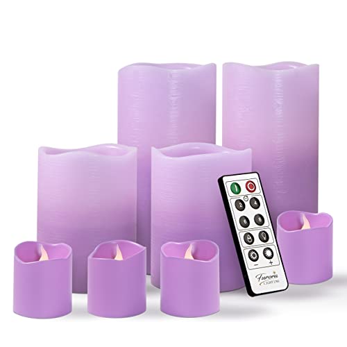 Furora Lighting Lavender Purple Flameless Led Candles With Remote, Set Of 8, Pillar Candles & Votive Candles Battery Operated, Gift Set For Home Decor, Decorative Candles, Candles With Timer #TOP4