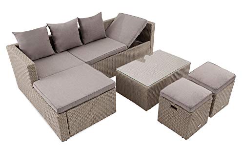 di volio Polyrattan Sitzgruppe Bologna - Lounge Gartenmöbel-Set für Garten und Terrasse mit Ecksofa, Tisch & 2 Hockern - Lounge-Set in Rattan-Optik inkl. eine Fleecedecke – Bild 3